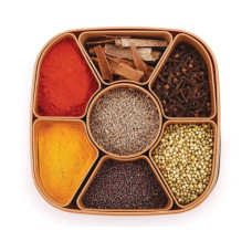 Deals, Discounts & Offers on  - Suzec Masala Rangoli Box Dabba For Keeping Spices | Spice Box For Kitchen | Plastic Wooden Style Masala Box | Masala Container | Masala Dabba (Brown, Grey, Cream & Beige)