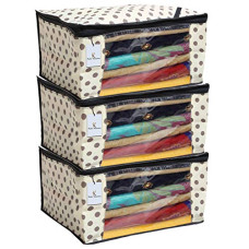 Deals, Discounts & Offers on  - Kuber Industries Polka Dots Saree Cover/Regular Cloth Bag/Wardrobe Organizer Set of 3 Pcs (Ivory)
