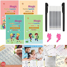 Deals, Discounts & Offers on Stationery - ZOQWEID Sank Magic Practice Copybook, (4 BOOK + 2 pen + 10 REFILL) Number Tracing Book for Preschoolers with Pen, Magic calligraphy books
