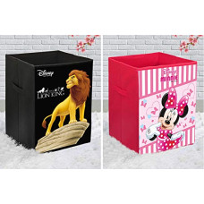 Deals, Discounts & Offers on  - Kuber Industries Disney Lion King & Minnie Print Non Woven Fabric Foldable Laundry Organiser with Handles (Set of 2, Black & Pink)-KUBMART10393