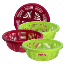 Deals, Discounts & Offers on  - Wonder Kusum Plastic Fruit Basket Set, 4 Pcs Tokri, Green Red Color, Made In India