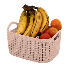 Deals, Discounts & Offers on  - Kuber Industries Unbreakable Plastic Multipurpose Large Size Flexible Storage Baskets/Fruit Vegetable Bathroom Stationary Home Basket with Handles (Peach) -CTLTC37802