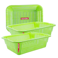 Deals, Discounts & Offers on  - Wonder Plastic Natasha 1013 Fruit Vegetable Basket, Green Color, Set of 3, Made in India