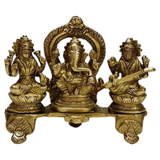 Deals, Discounts & Offers on  - Vayu Shakti Pure Brass Statue of Ganesh Lakshmi and Saraswati, Height 5.2 inch, Width 6.2, Metalcraft