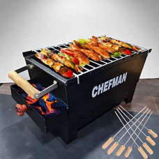 Deals, Discounts & Offers on  - Chefman Medium Charcoal Grill Barbeque with 8 Skewers, 1 Grill 1 Tong barbeque grill