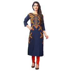 Deals, Discounts & Offers on Women - [Size XL] 1 Stop Fashion Women's Blue Crepe Knee Long Straight Kurti