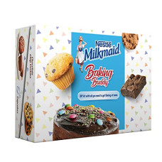 Deals and Offers on - Nestle MILKMAID Baking Buddy, 500 g, All-in-one DIY Kit For Baking, contains baking powder, cocoa powder, cupcake moulds, recipe booklet Deals, Discounts & Offers on - Nestle MILKMAID Baking Buddy, 500 g, All-in-one DIY Kit For Baking, contains baking powder, cocoa powder, cupcake moulds, recipe booklet