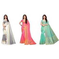 Deals, Discounts & Offers on Women - Anni Designer Sarees For Women Multicolored Art Silk Gold Striped Printed Sarees With Blouse Piece (Pack of 3)(ART-CMB-481_Free Size)