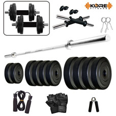 Deals, Discounts & Offers on  - Kore PVC Combo 9-WB-SL (8 Kg - 25 Kg) Home Gym Set with One 4 Ft Plain Rod and One Pair Dumbbell Rods Comes with Gym Accessories