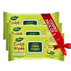 Deals, Discounts & Offers on Baby Care - Dabur Baby Wipes: Soft Moisturizing Wet Wipes enriched with Aloe Vera & Amba Haldi | No Parabens & Phthalates - 80 Wipes X Pack of 3
