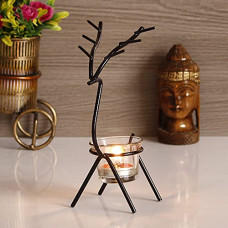Deals, Discounts & Offers on  - eCraftIndia Deer Shape Decorative Handcrafted Metal Black Tea Light Holder,One Size,AKDIYA120_BL