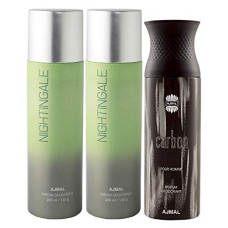Deals, Discounts & Offers on Beauty Care - Ajmal 2 Nightingale For Men & Women and 1 Carbon For Men Deodorants each 200ML Combo pack of 3 (Total 600ML) + 1 Perfume Tester