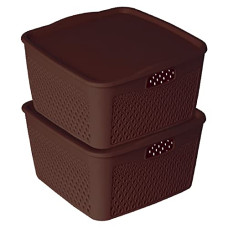 Deals, Discounts & Offers on  - Kuber Industries Netted Design Unbreakable Multipurpose Square Shape Plastic Storage Baskets with lid Large Pack of 2 (Brown)