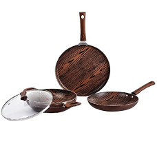 Deals, Discounts & Offers on Cookware - Cello Three Pcs Prima Premia Induction Base Non-Stick Cookware Set (Woody) Wooden Finish