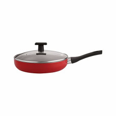 Deals, Discounts & Offers on Cookware - Neelam Non-Stick Deep Fry Pan with Glass Lid - Induction Friendly,3mm Thickness, Red Color (24 cm (1.8 litres))