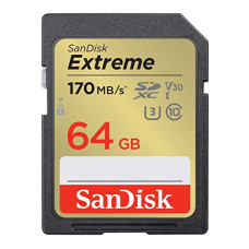 Deals, Discounts & Offers on Accessories - SanDisk Extreme SD UHS I 64GB Card For 4K Video For DSLR and Mirrorless Cameras 170MB/s Read & 80MB/s Write