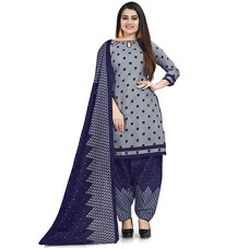 Deals, Discounts & Offers on Women - Rajnandini Women's Grey Cotton Printed Salwar Suit Material With Printed Dupatta (Free Size_Unstitched_Grey)