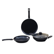 Deals, Discounts & Offers on Cookware - Wonderchef Valencia Non-Stick Cookware 4 Piece Set | Kadhai with Lid, Fry Pan, Dosa Tawa | Induction Friendly design | Cool Touch Bakelite Handles | Pure Grade Aluminium| PFOA Free| 2 Years Warranty | Black