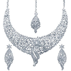 Deals, Discounts & Offers on Women - Sukkhi Sleek Rhodium plated AD Stone Necklace Set For Women