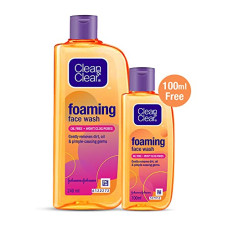 Deals, Discounts & Offers on Beauty Care - Clean & Clear Foaming face wash For oily skin, removes 99.8% pimple causing germs, Home & travel combo pack offer- Buy 240ml Get 100ml Free
