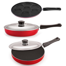 Deals, Discounts & Offers on Cookware - NIRLON Non-Stick Aluminum Pot & Pan Sets_Red