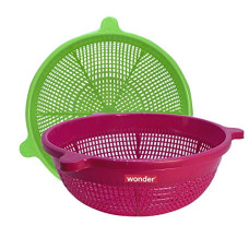 Deals, Discounts & Offers on  - Wonder Kalpna Plastic Fruit Basket Set, 2 Pcs Tokri, Red Green Color, Made in India, KBS01652