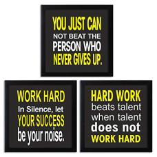 Deals, Discounts & Offers on  - Home Attire HAQ-2103 Synthetic Hard Work Inspirations Framed Quotations (9x9inch) -Set of 3