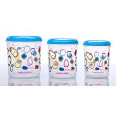 Deals, Discounts & Offers on  - Varmora Mini Glory Container | Organised Kitchen | Stackable | Durable | For Pulses, Rice, Dal, Atta, Flour, Cereals, Snacks, | Set of 3 |Printed Assorted