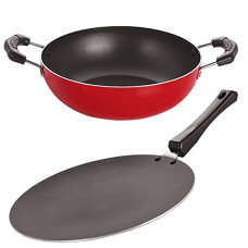 Deals, Discounts & Offers on Cookware - NIRLON Gas Compatible Non Stick Aluminium Deep Kadhai and Concave Roti Tawa Combo (Kadhai 14cm,Concave Tawa 17.5cm)