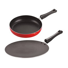 Deals, Discounts & Offers on Cookware - NIRLON Non Stick Aluminium Fry Pan/ Pasta Pan and Concave Roti Tawa Combo Gas Stove Compatible (Fry Pan 13.5cm,Concave Tawa 17.5cm)