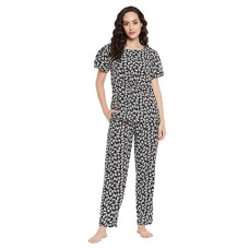 Deals, Discounts & Offers on Women - [Size XL] Clovia Women's Rayon Pretty Florals Top & Pyjama Set in Black