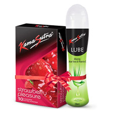 Deals, Discounts & Offers on Sexual Welness - KamaSutra Strawberry Flavoured Condoms For men Count 10 with Aloe Vera Water Lube Personal Lubricant 50ml
