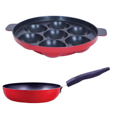 Deals, Discounts & Offers on Cookware - NIRLON Aluminium Non Stick Cookware Gas Stove Compatible Appam patra/Paniyarakal & Tadka Pan/Vagariya - 2 Pcs Combo Set , Red