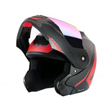 Deals, Discounts & Offers on  - Vega Crux Dx Checks Dull Black Red Helmet With Clear Visor and Extra Rainbow Visor-L