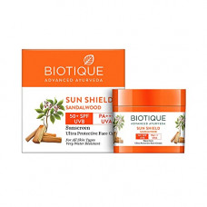 Deals, Discounts & Offers on Beauty Care - Biotique Sun Shield Sandalwood 50+SPF UVB Sunscreen Ultra Protective Face Cream For All Skin Types, 50gm