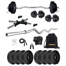 Deals, Discounts & Offers on  -  Kore PVC 10-40 Kg Home Gym Set with One 3 Ft Curl and One Pair Dumbbell Rods with Gym Accessories