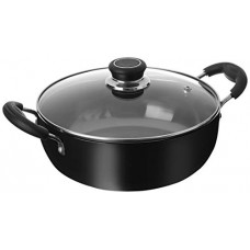 Deals, Discounts & Offers on Cookware - Amazon Brand - Solimo Hard Anodized Aluminium Deep Kadhai with Induction Bottom and Glass Lid (22cm, 2.5 litres), Black