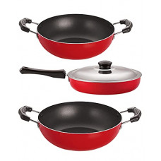 Deals, Discounts & Offers on Cookware - Nirlon Bpa Free Deep Frying Pan and Kadai Combo Kitchenware Essential Set with Steel Lid, 2.6mm_FP11_KD10_KD11