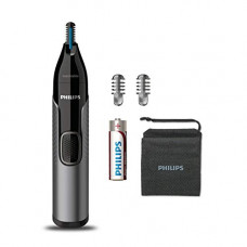 Deals, Discounts & Offers on Health & Personal Care - Philips Nose Trimmer Nt3650/16, Cordless Nose, Ear & Eyebrow Trimmer with Protective Guard System, Fully Washable, Including AA Battery, 2 Eyebrow Combs, Pouch (Gray)