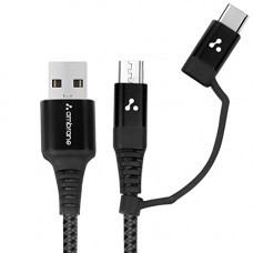 Deals, Discounts & Offers on  - Ambrane ABDC-10 2 in 1 Type-C & Micro USB Cable with 3A Fast Charging, 480 mbps High Data Transmission Speed, Compatible with All Type-C & MIcro USB Devices (Black/Grey)