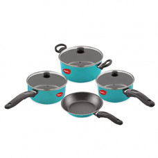 Deals, Discounts & Offers on Cookware - Pigeon Master Chef Non-Stick Aluminium Cookware Set Non-Induction Base Includes (3 Sauce Pan - 1 L, 1.5 L & 3 L, Fry Pan & 3 Glass Lid) - 7 Piece (Blue)