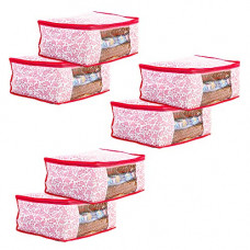 Deals, Discounts & Offers on  - Amazon Brand - Solimo 6 Piece Non Woven Fabric Saree Cover Set with Transparent Window, Extra Large, Flora Pink