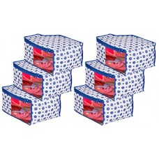 Deals, Discounts & Offers on  - Heart Home Dot Printed Foldable, Lightweight Non-Woven Blouse Cover/Organizer With Tranasparent Window- Pack of 6 (Blue)-46HH0309