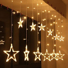Deals, Discounts & Offers on  - Desidiya 12 Stars 138 Led Curtain String Lights Window Curtain Lights With 8 Flashing Modes Decoration For Christmas, Wedding, Party, Home, Patio Lawn Warm White (138 Led-Star, Copper, Pack of 1)