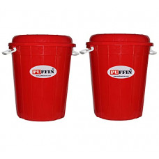 Deals, Discounts & Offers on Home Improvement - PUFFIN Multipurpose Plastic Storage Bucket Drum 100 LTR with Lid Red Pack of 2