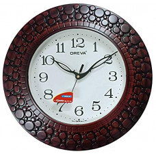 Deals, Discounts & Offers on  - Oreva Plastic Wooden Look Designer Wall Clock (32 x 32 x 4 cm, Brown Red, AQ 5927)
