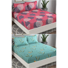 Deals, Discounts & Offers on  - VAS COLLECTIONS Prime Collection Combo Pack Of 2 Double Bedsheet With 4 Pillow Covers | 160 TC Soft Brushed Glace Cotton -Long Lasting & Wrinkle Free - | 225X228 Cm Or 7.5X7.5 Ft-Pink & Green