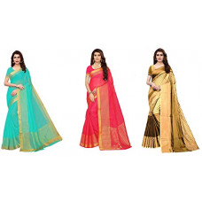 Deals, Discounts & Offers on Women - Anni Designer Sarees For Women Multicolored Art Silk Gold Striped Printed Sarees With Blouse Piece (Pack of 3)(ART-CMB-513_Free Size)