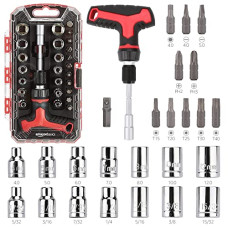Deals, Discounts & Offers on Hand Tools - AmazonBasics 27-Piece Magnetic T-Handle Ratchet Wrench and Screwdriver Set, 6.8 x 3.7 x 1.3 inch
