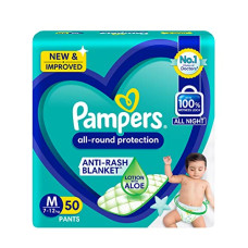 Deals, Discounts & Offers on Baby Care - Pampers All round Protection Pants, Medium size baby diapers (M) 50 Count, Lotion with Aloe Vera